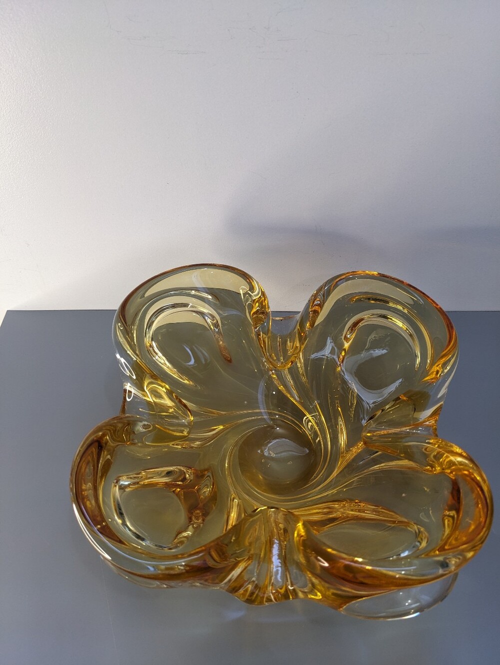 Chalet Glass Amber Heavy Bowl 1960s Mid Century Canadian Art Glass Vintage